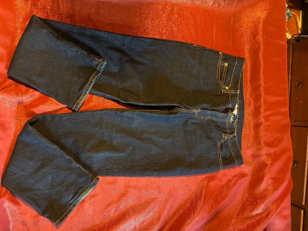 Womens Jeans Dark Wash Stretch Ankle Zip 5-Pocket Straight Leg Denim Medium Rise